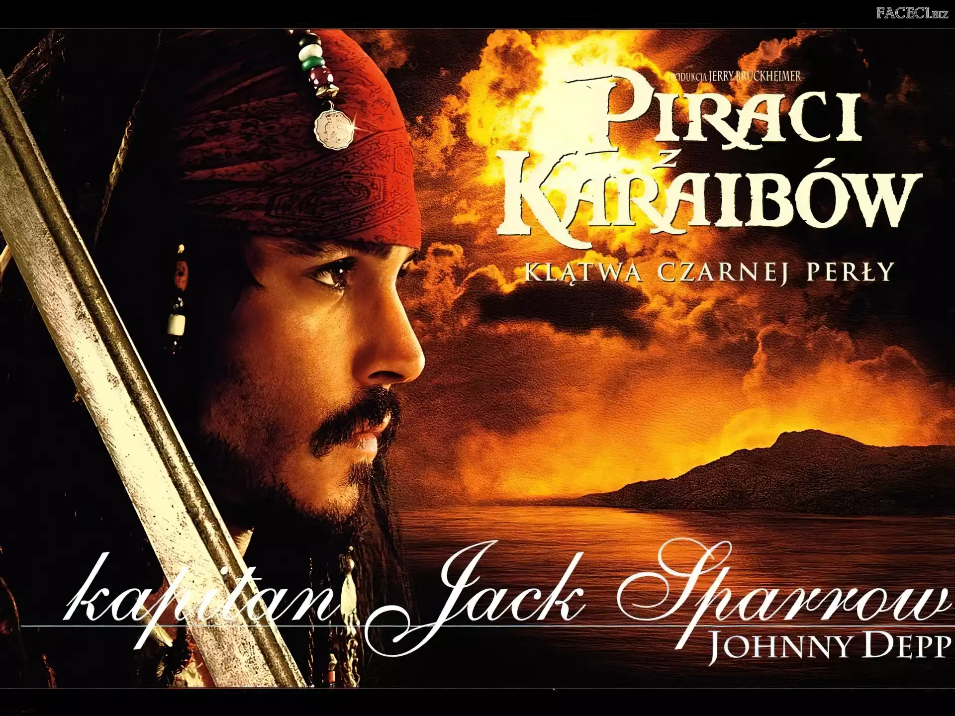 zachód, chmury, Johnny Depp, Piraci Z Karaibów, szabla